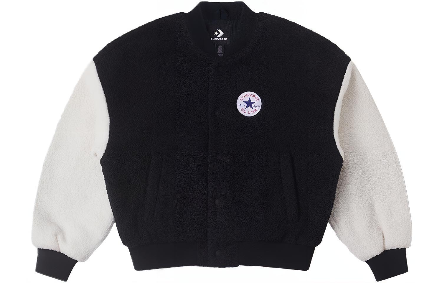 Converse SHERPA VARSITY Baseball Jerseys Women s Black/White Baseball Collar Moderate Straight Fit 10025206-A01 L