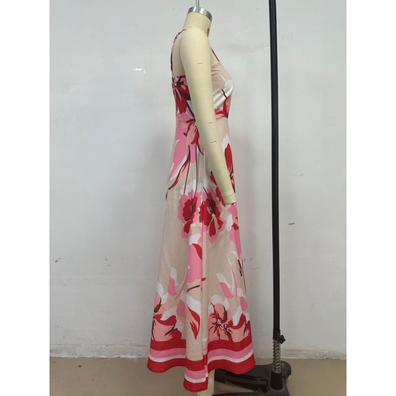 Women's Holiday Chic Slim Floral Print Halter Dress