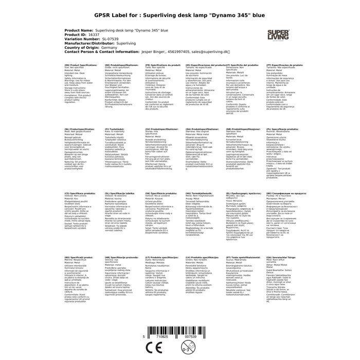 Lampe de bureau - SUPERLIVING - Dynamo 345 - Bleu - Métal - Articulée