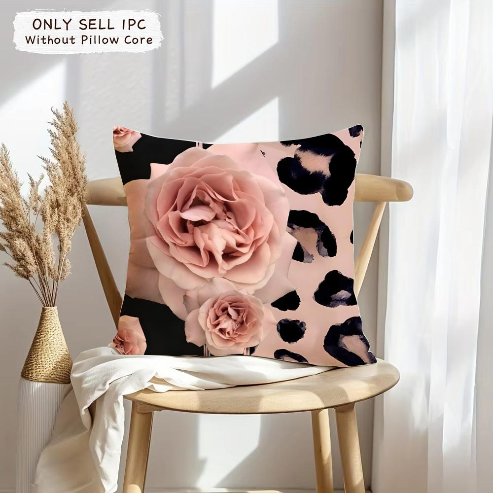 Pink Leopard Cushion Cover Soft Plush Fabric Double-Sided Printed Sofa Cushion Cover For All Seasons Home Decor Gift