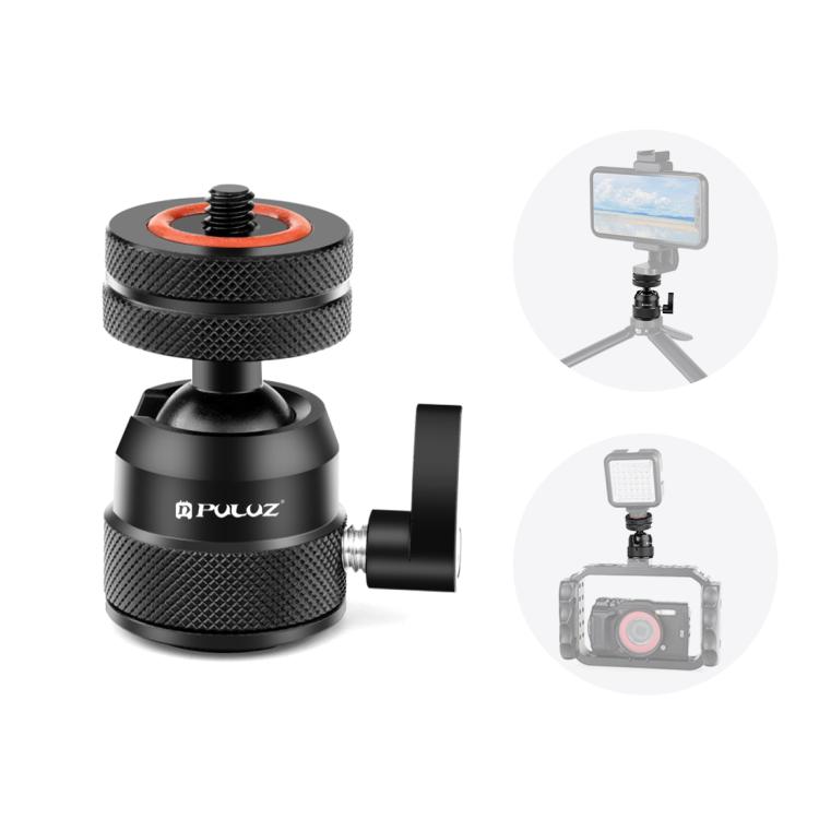PULUZ Multifunctional Aluminum Alloy Mini Ball Head Tripod Mount Adapter, Cold Shoe & 1/4 Screw Dual-Use (Black) чёрный