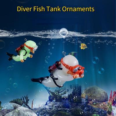Blue Fat Man Aquarium Decoration Resin Floating Diver Fish Tank Ornaments Plants Decor Cute Camera Oxygen Cartoon Character&Ball