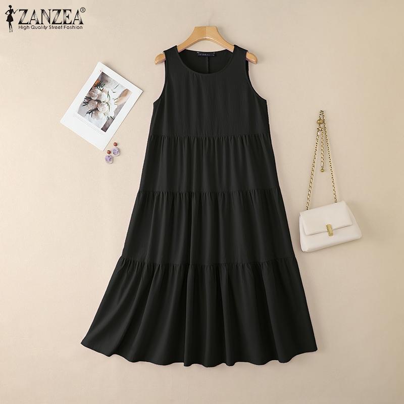 ZANZEA Women Summer Round Neck Loose Casual Sleeveless Dress