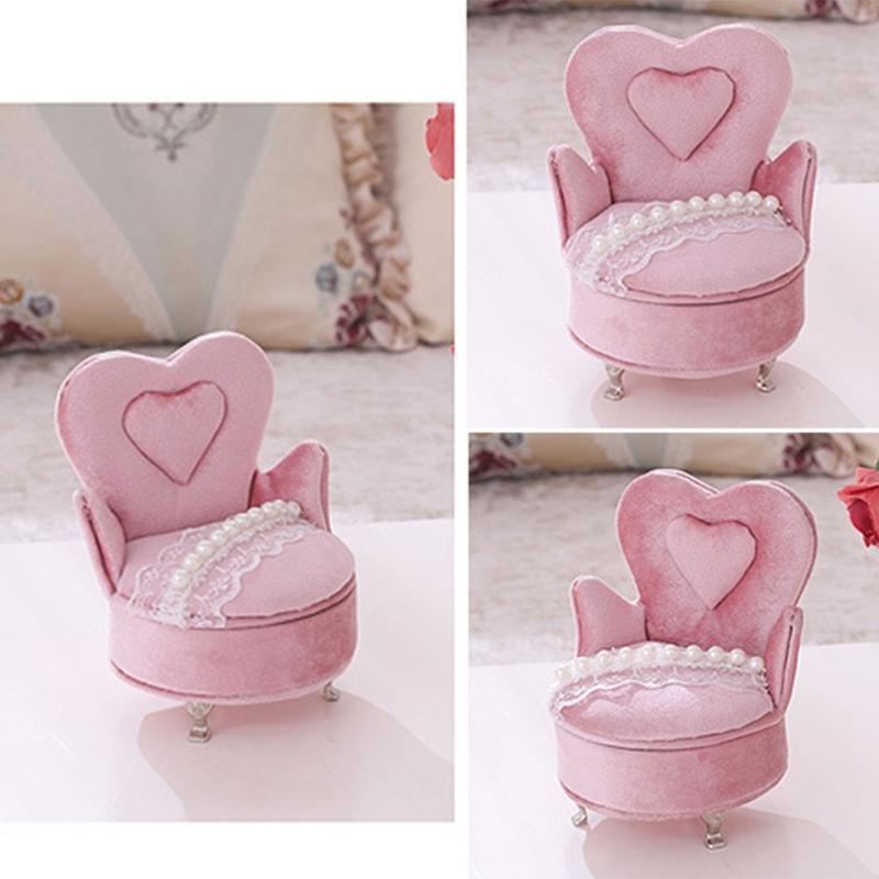 Openable Pink Furniture Jewelry Box Earrings Bracelet Ring Necklace Display Storage Cases Mini Armchair for Dollhouse