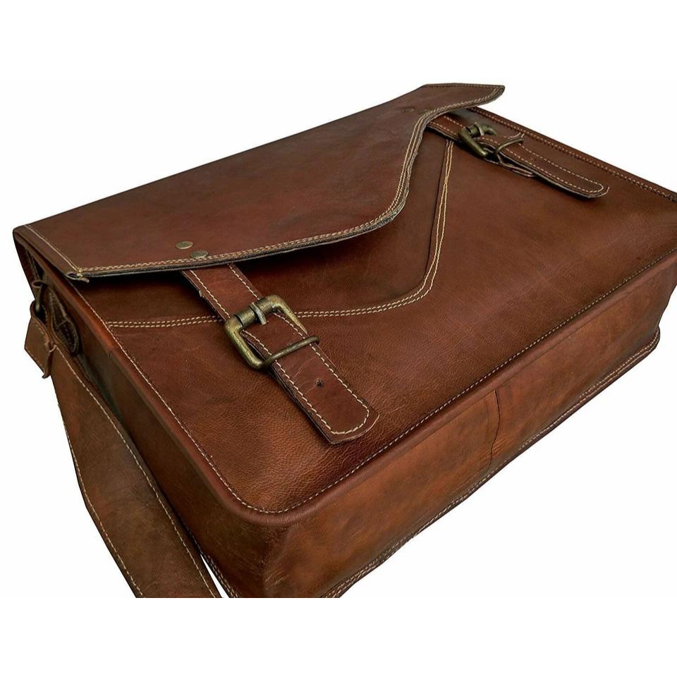 Men's Real Leather Vintage Unique Design Laptop Messenger Handmade Briefcase Bag