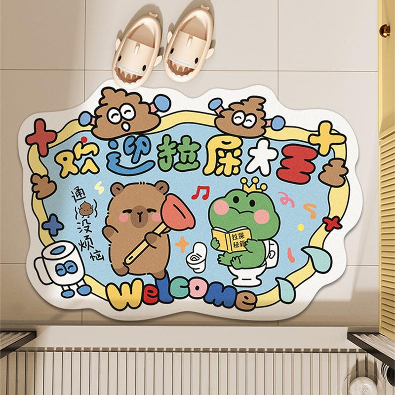 Cartoon Crystal Velvet Rug for Bathroom, Toilet, Sink, Kitchen, Easy To Clean, Entrance Door Mat for Hallway, Home Decor