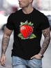 Unisex Bawełniany T-shirt z Kreskówkową Truskawką i Owocami, Okrągły Dekolt, Świeży Nadruk Jagód, Męski Letni, Krótki Rękaw, Codzienny, Casualowy, Streetwear, Koszulki