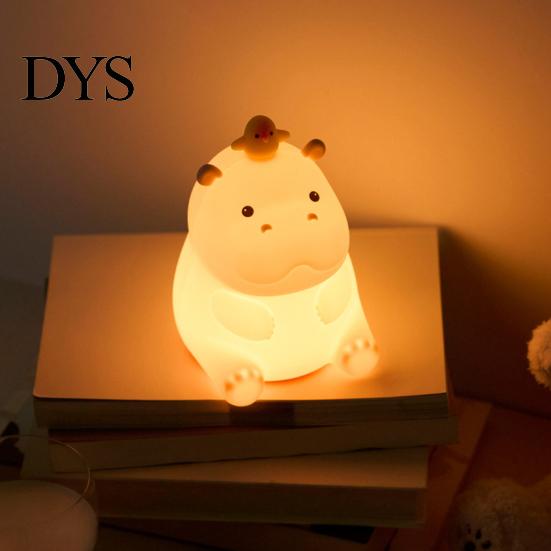 Warmer Schein Schlafzimmer Dekoration Niedlicher Nilpferd Nachtlicht, Tipp-Steuerung, 2 Helligkeitsstufen Quetschbar Nachttischlampe, USB Auto-Aus-Timer Wiederaufladbar Kinderzimmer