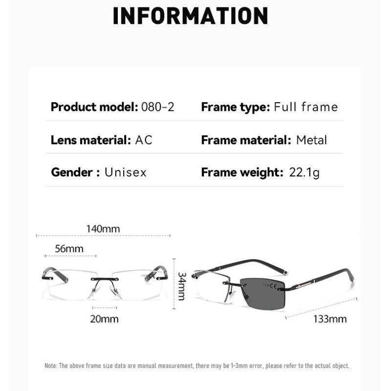 Rimless Pochromic Reading Glasses for Men Women Multifocal Far Sighted Eyewear Retro Anti-blue Light Presbyopia GLasses