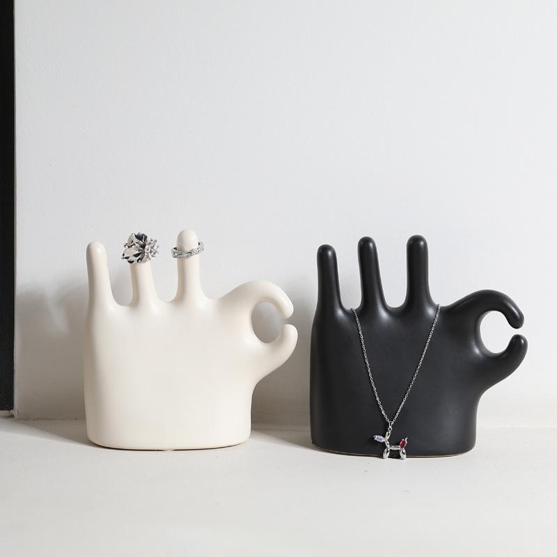 Ceramiczny Uchwyt na Pierścionek na Palec Ręki Stojak na Biżuterię na Toaletkę Toaletkę Styl Dekoracji Domu Dekoracja Biurka Minimalistyczny Prezent