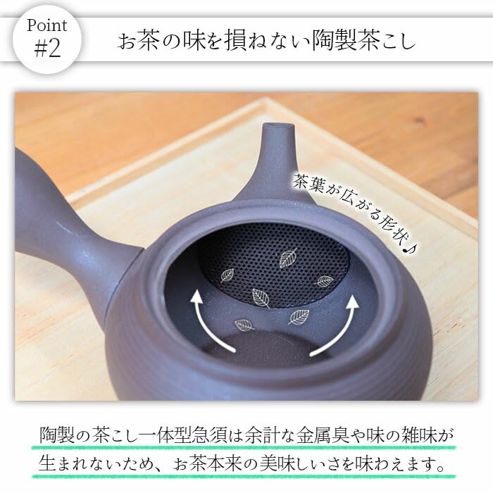 Adding Color To Your Tokoname Ware Flat and with Striped Ceramic Integrated Tea Made In Life Teapot, Round, Pattern, Mesh, Strainer, Black, 380ml,