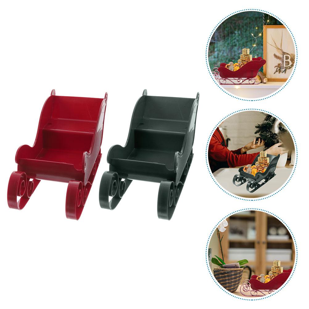 2 Pcs Christmas Sleigh Exquisite Ornament Outdoor Decor Decorations Desktop Adornment Mini Metal