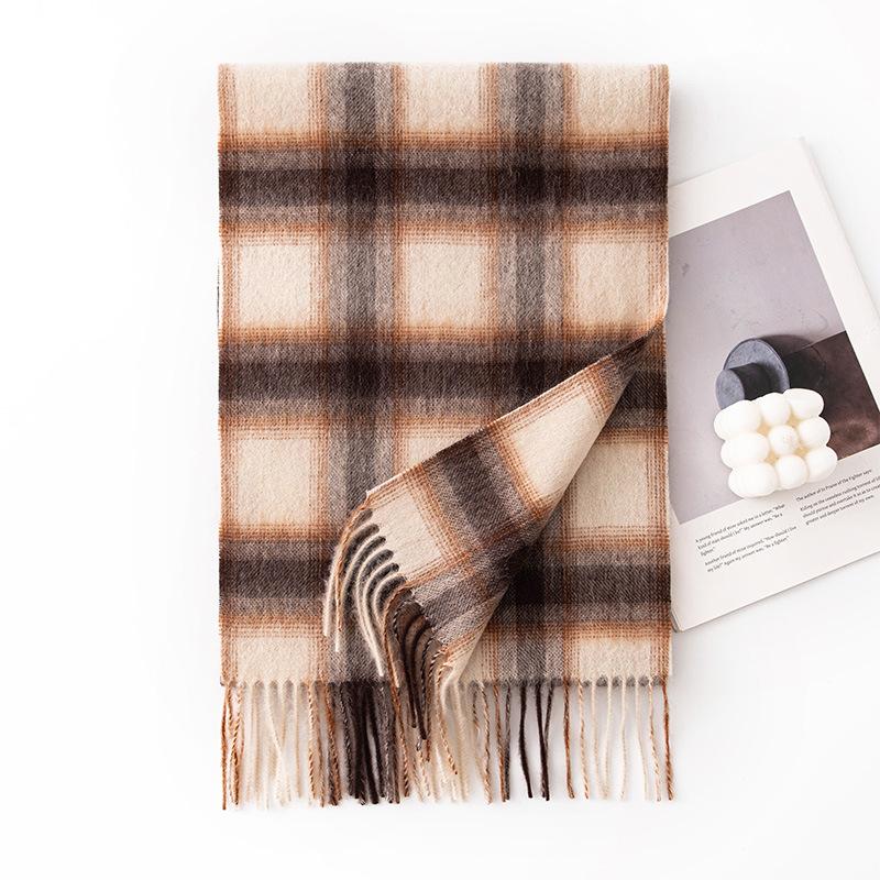 Wool Scarf Women's Autumn and Winter New Korean Style Plaid Shawl Long Cold-proof Warm Tassel Scarf