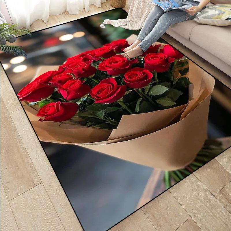 Rose Sunflower Daisy Peach Blossom Carpet Mat Colorful Flower Area Decorative Rugs for Room