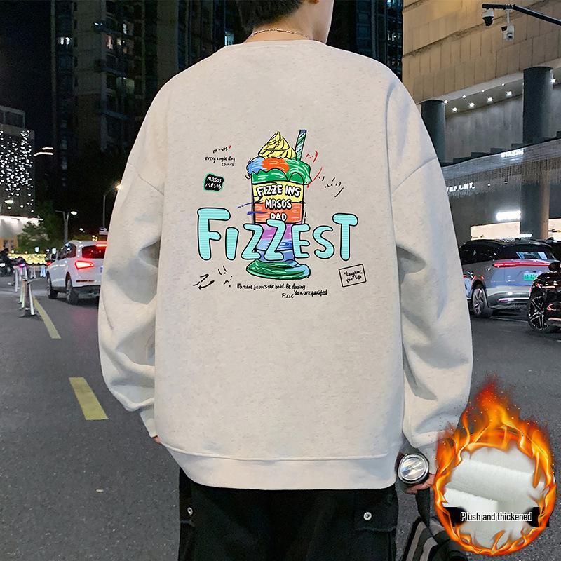 

Men s Oversized Fleece-Lined Round Neck Hoodie - New Autumn/Winter 2025 Casual Style XL