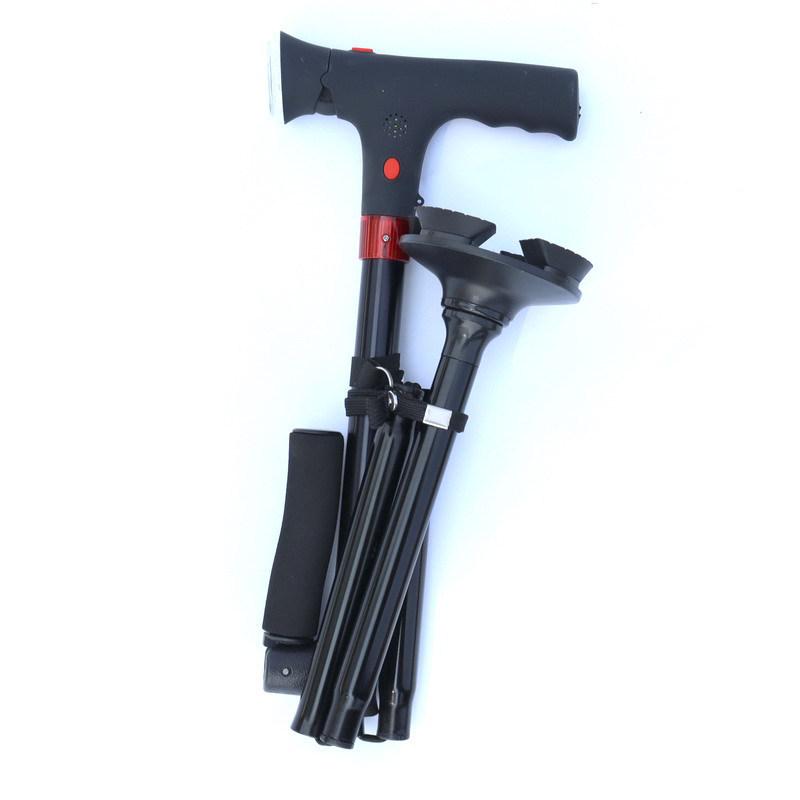 Foldable Aluminum Walker with Alarm, Dual Handgrips, Telescopic, Rotatable, with LED Light
