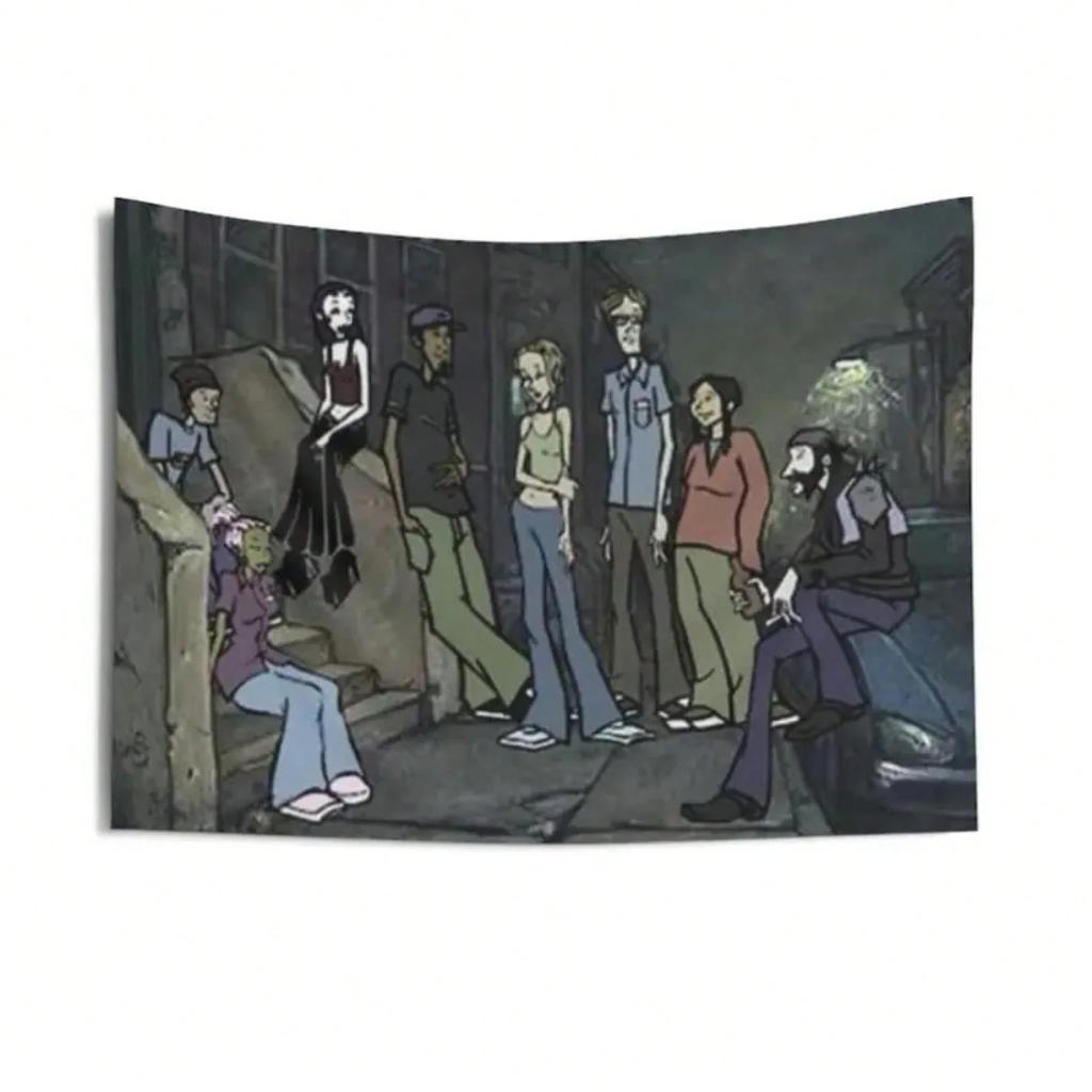 2026 Retro 90'er Tegneserie Gruppescene Print Vægtæppe, Grunge Æstetik Nostalgisk Tæppe Til Soveværelse, Kollegieværelse Og Afslappet Rum De