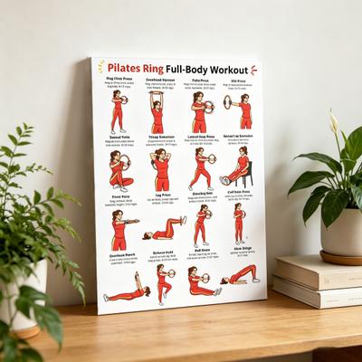 3 ks Kruh pro Pilates Cvičební tabulka 10x8 palců Bezrámový plakát Zlepšení cirkulace Rozvrh cvičení Pilates pro začátečníky Senioři Silový trénink