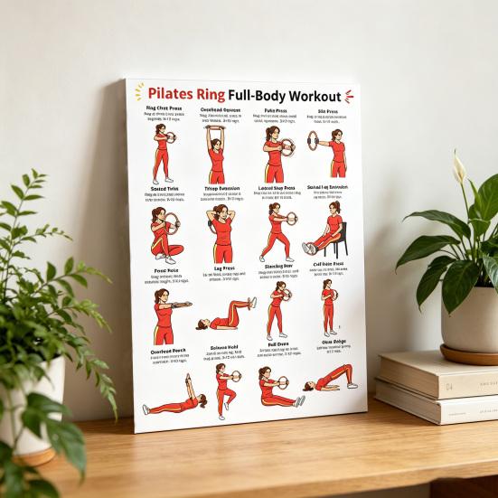 3 ks Kruh pro Pilates Cvičební tabulka 10x8 palců Bezrámový plakát Zlepšení cirkulace Pilates Cvičební plán pro začátečníky Starší osoby Flexibilita