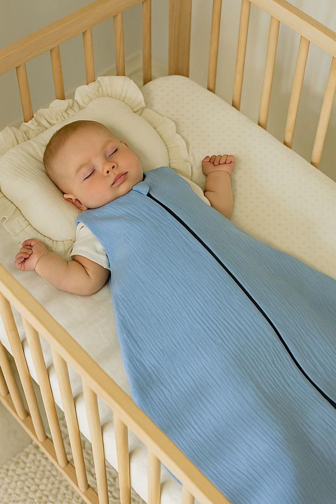 Rounded Muslin Sleeping Bag for Children S 0-6 Months Summer TOG 1.0 - Blue