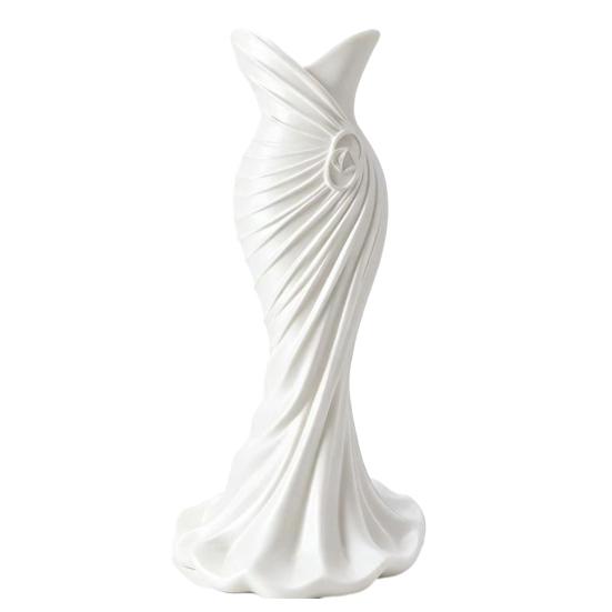DYS 3D Printed Evening Gown Shaped Vase, Elegant Dress Sculpture Flower Pot, Minimalist Home Ornament for Entryway Side Cabinet