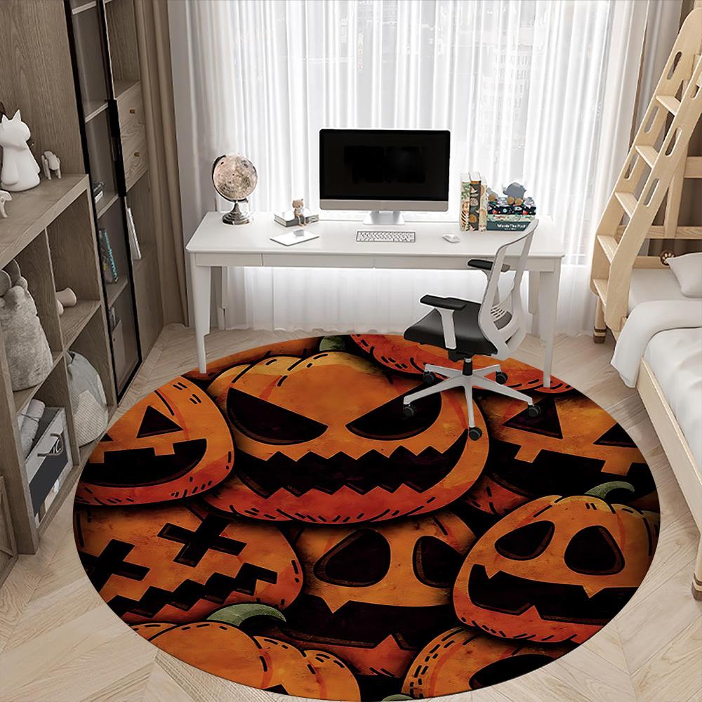 1pc Pumpkin, Halloween Carpet, Round Non Slip Durable Large Size Office Carpet, Suitable for Office