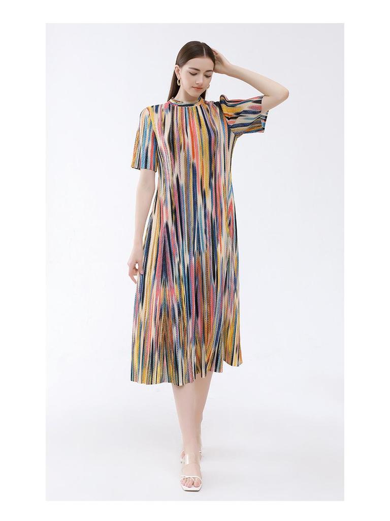 Sommer 2025 Koreanischer Stil Camouflage Rüschenkleid - Halbhoher Kragen, Schlankmachend, Kurze Ärmel