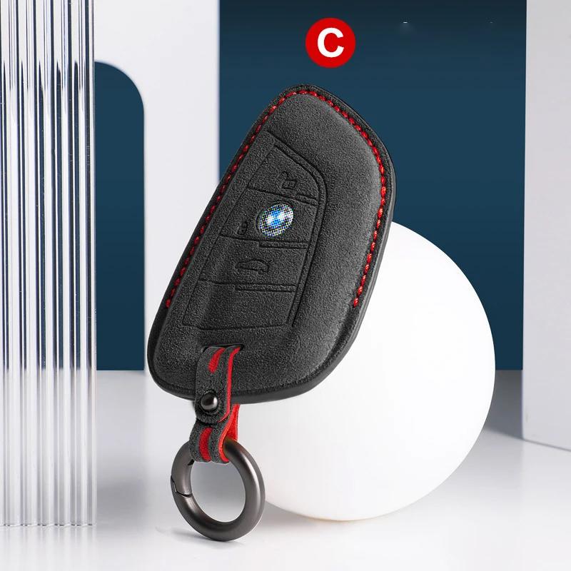 Car Accessories Key Case Cover Keychain For BMW 1/3/5/7 Series X1/X2/X3/X5/X6 Alcan Tara Suede Remote Fob Keybag Keyrings