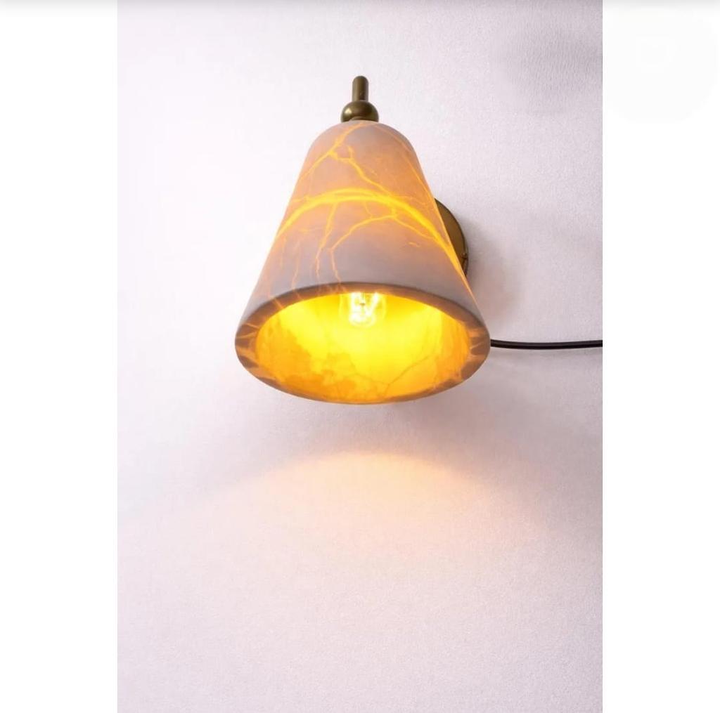 Mid Century Modern Vintage Brass Wall Sconce Alabaster Stone Glass Light Bedside & Bedroom Wall Lamp Luxury Handmade Home Decor Lighting