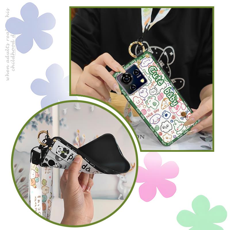 Cute Lanyard Phone Case For ZTE Blade V50 Vita Back Cover Durable Kickstand Fashion Design Waterproof Wristband Ring