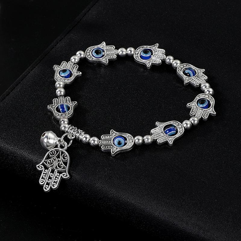 Abacus Leaf Lock Pendant Miao Women's Bracelet Alloy Imitation Silver Bead Bracelet Jewelry