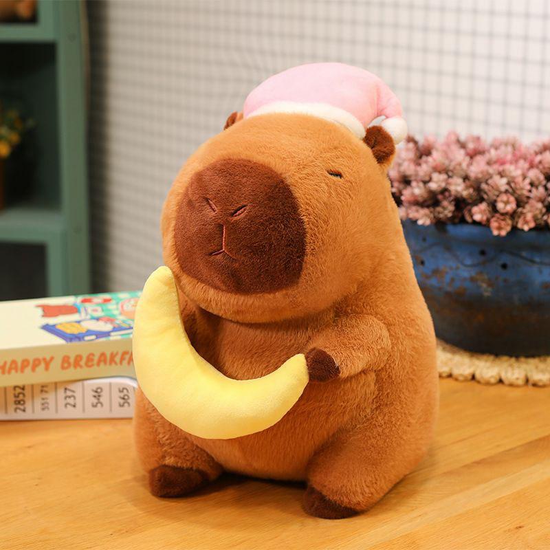 Schattig Bedtijd Capybara Pluche Speelgoed Zacht Knuffeldier Capybara Pop Met Slaapmuts Maan Ster Pluizige Knuffel Voor Kind Verjaardagscadeau 30cm