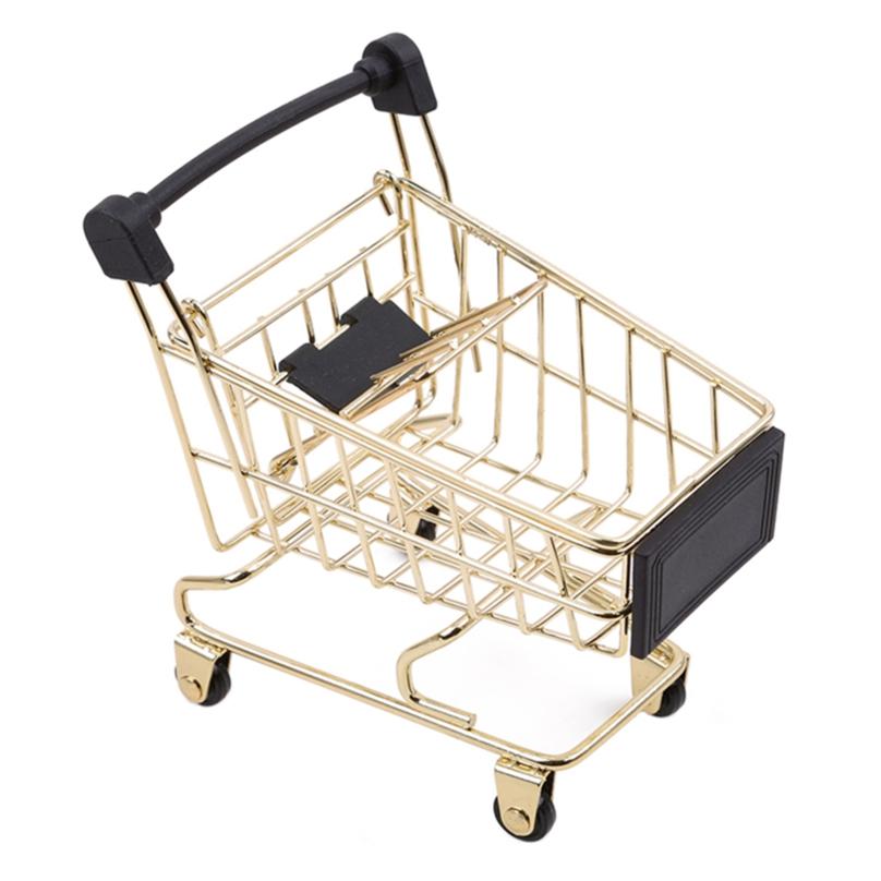 Creative Mini Supermarket Shopping Trolley Phone Holder Office Desk Storage Cart Toy Handcart