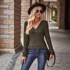 Dames Tops V-Hals Rits Halve Sluiting Lange Mouw Pullover Tops Effen Kleur Slim Fit Geribbreid Gebreide Tops