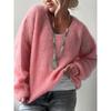V-neck Long Sleeved Pullover Casual Sweater Women Autumn Winter Knitted Jumper Fashion Solid Color Loose Thin Clothes