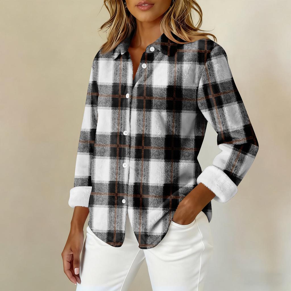 Damen-Hemdbluse, bedruckt, Knopfleiste, langärmelig, lässig, Basic, Hemdkragen, normales Oberteil