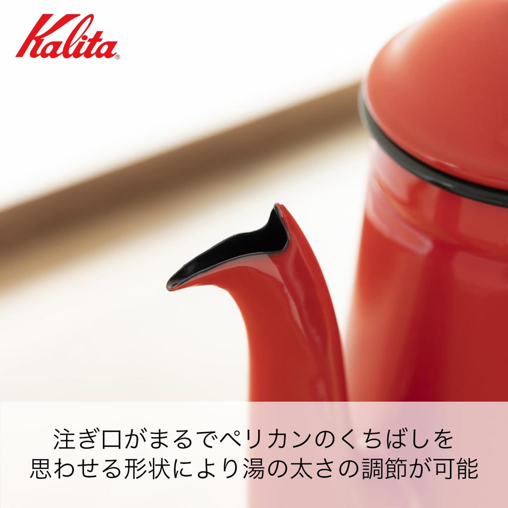 Kalita enamel coffee Perfect for drip barley and hot and Ideal for outdoor and A great gift for 60th and other special Japanese-made pot, red, 1000ml,