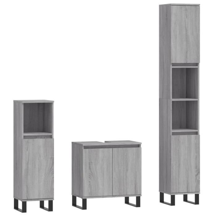 VidaXL Ensemble d'armoires de salle de bain 3 pcs sonoma gris 3187803