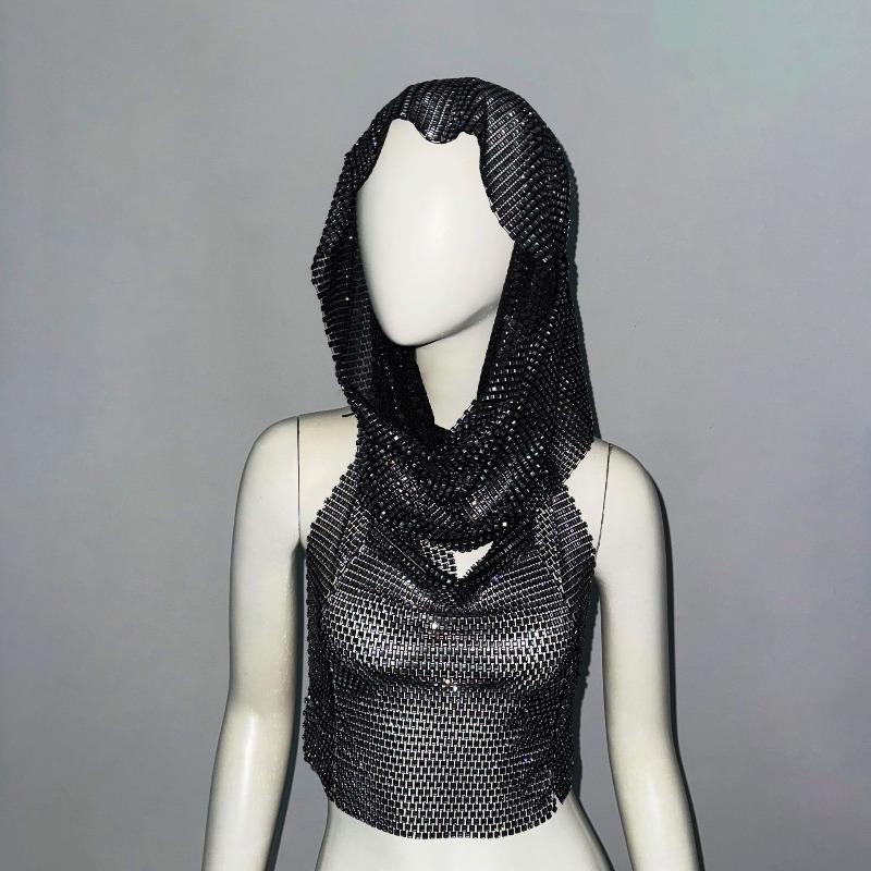 

Mesh glitter headband hat suspender suit music festival nightclub sexy backless tops L чорний