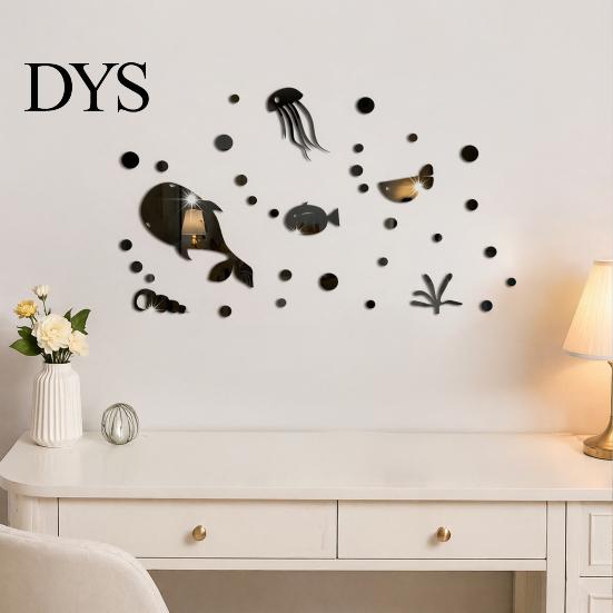 Children Bedroom Wall Decor Accessories 1 Set Marine Life Decals, Acrylic Mirror Fish Conch Stickers, Modern Texture Stickers Waterproof Self-Adhesive