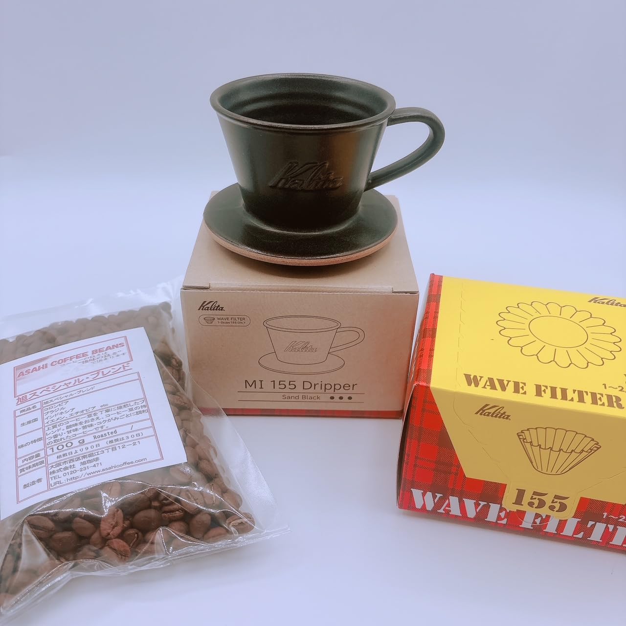 

Kalita MI155 Кофейные зерна Kalita Керамика Mino x Волновой Дриппер Керамический Кофе Кофейный Набор Сделано в Японии Кофе 50 Бумажных Фильтров (1-2 чашки), (Песочный черный, Фасоль,