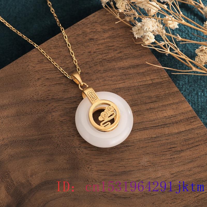 White Jade Doughnut Pendant Gemstone Chalcedony Fashion Gifts Zircon Natural 925 Silver Necklace Women Charm Crystal Jewelry