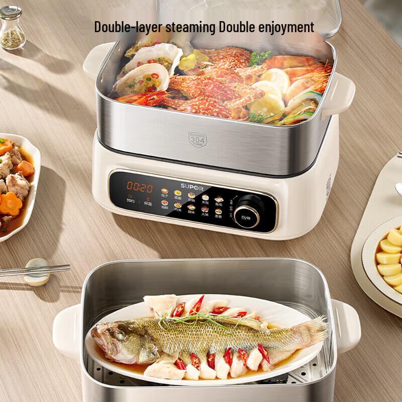 SUPOR 18L 3-Layer Stainless Steel Electric Steamer CN plug (adapter included)