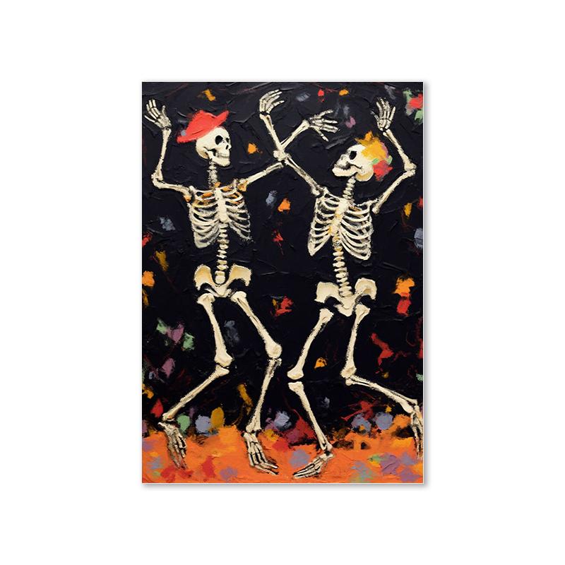 Halloween Gallery Spooky Ghost Poster Drinking Skeleton Art Print Scary Pumpkin Canvas Painting Wall Picture Living Room Decor