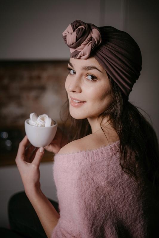 Nude Patternless Scarf Turban Sejla Also After Chemotherapy Made of Bamboo