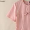 ZANZEA Women Casual Round Neck Summer Short Sleeve Dress