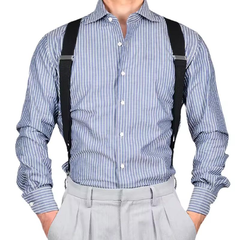 Vintage 2.5cm Wide Suspenders For Men Women Adjustable Elastic Cross Back Trouser Braces With 2 Clips Straps