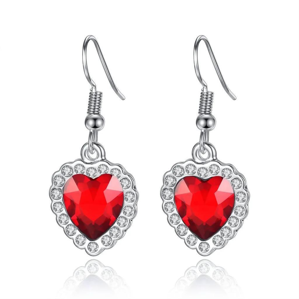 New Titanic Blue Red Necklace+Earrings Ocean Heart  Love Eternal Shining High End Jewelry Bridal Wedding  Set