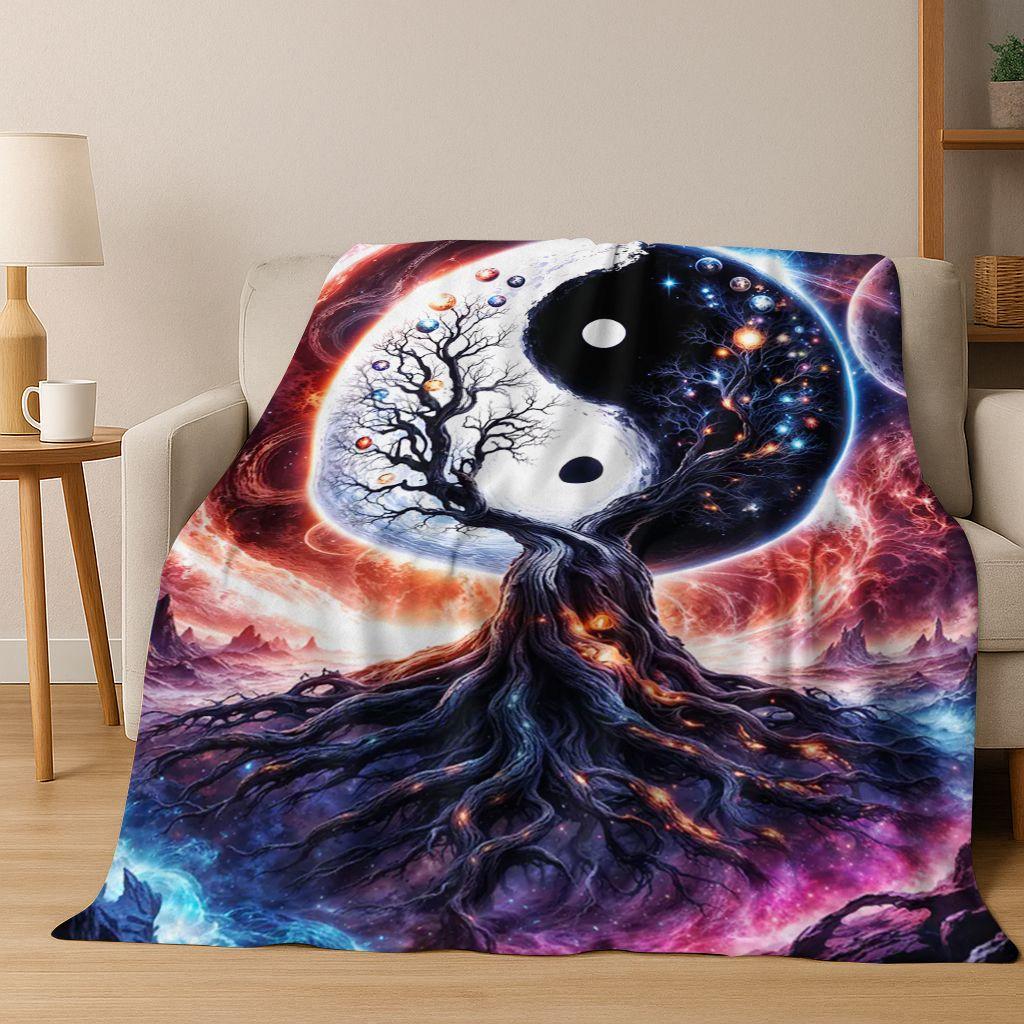 Nature Balance Yin Yang Tai Chi Black White Energy Flannel Blanket,Cozy Soft Throw Blanket for Home Bedroom Bed Sofa Cover Gift