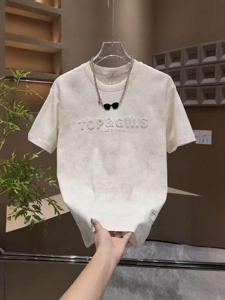 2025 Trendiges lockeres Herren-Kurzarm-T-Shirt mit Buchstabenprint, Rundhalsausschnitt, Sommerlich lässiges vielseitiges Oberteil